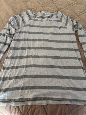CAbi Light Gray and Dark Gray Striped Long Sleeve Tee